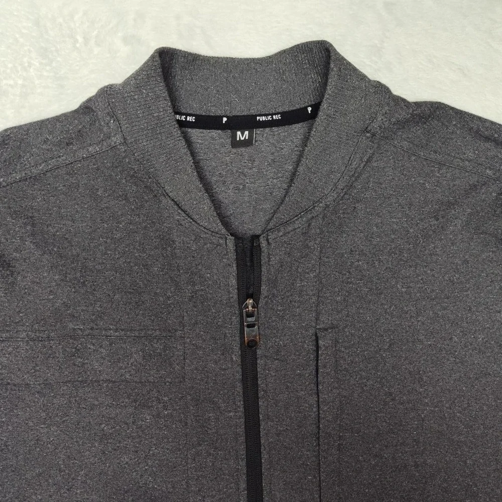 Public Rec Jacket Mens Medium Gray Full Zip Track Bomber Stretch Pockets Golf